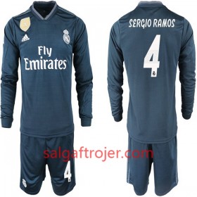 Real Madrid Fodboldtrøjer SERGIO RAMOS 4 Børn Udebanesæt 2018/19 Langærmet